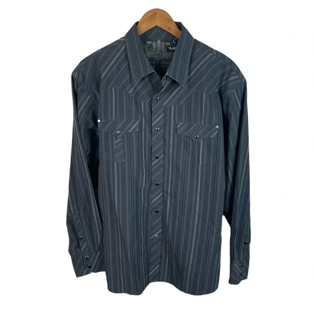 BF1113 Mens Micros Clothing Co. Western Striped Pearl Button Snap Shirt L